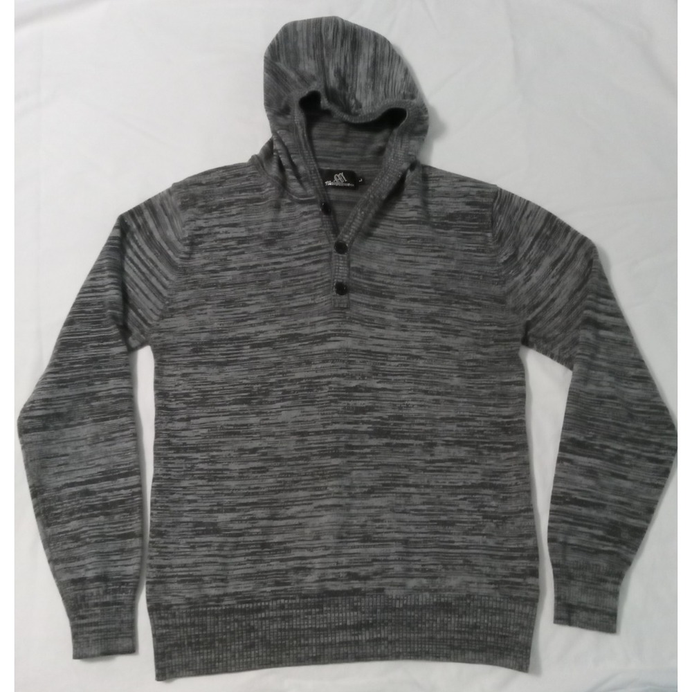 Molokai Surf Co Mens L Hooded 3 Button Pullover Hooded Black Gray Sweater